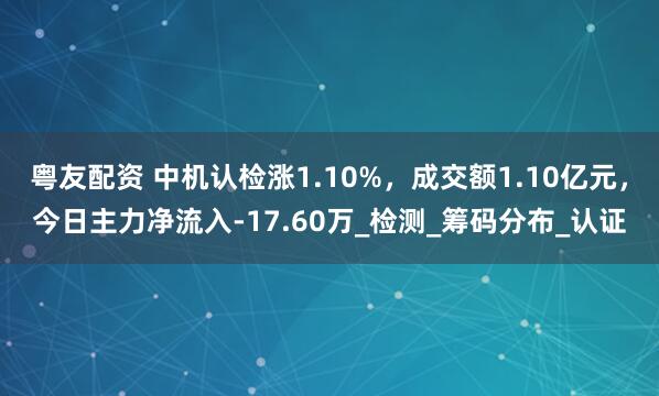 粤友配资 中机认检涨1.10%，成交额1.10亿元，今日主力净流入-17.60万_检测_筹码分布_认证
